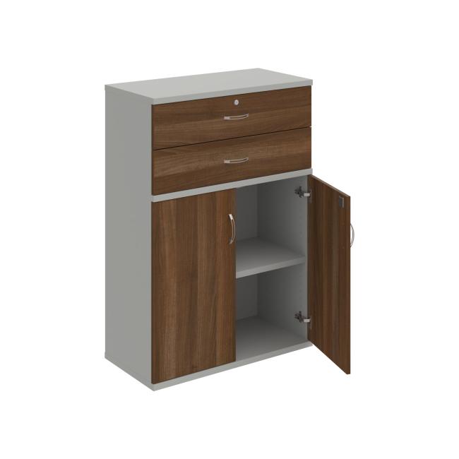 Stabiler Regalschrank, abschließbar, 80 x 115,2 x 40 cm, Walnuss/Grau