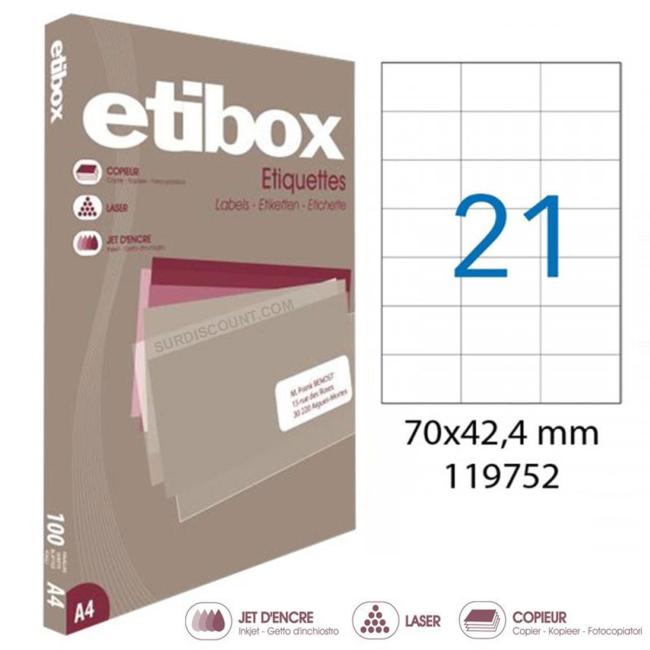 Universal-Etiketten 70 x 42,4 mm, Etibox A4, 100 Blatt