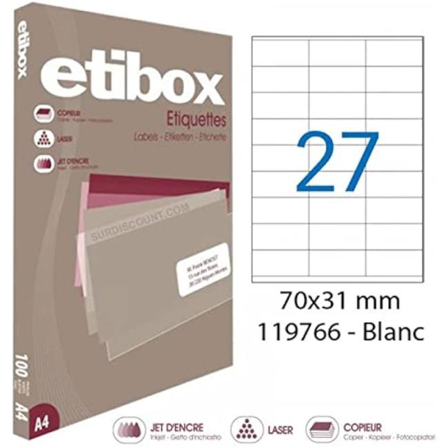 [AG119766] Universal-Etiketten 70x31mm Etibox A4 100 Blatt
