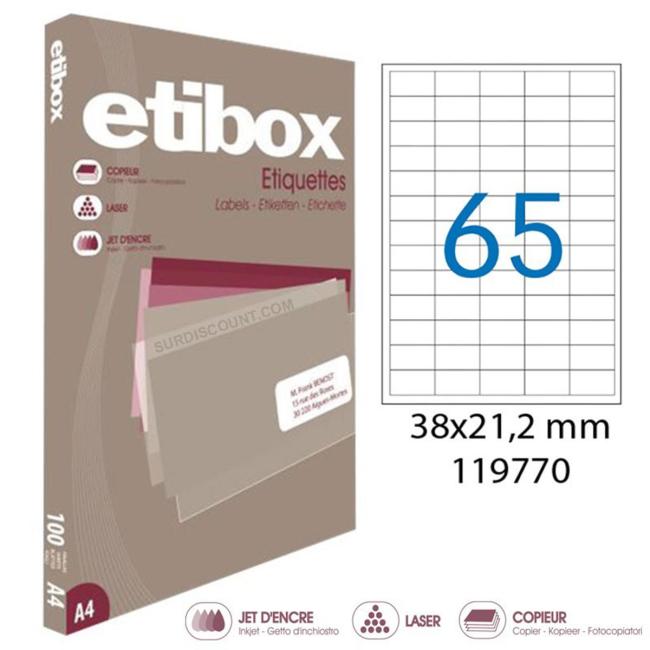 Universal-Etiketten 38 x 21,2 mm, Etibox A4, 100 Blatt