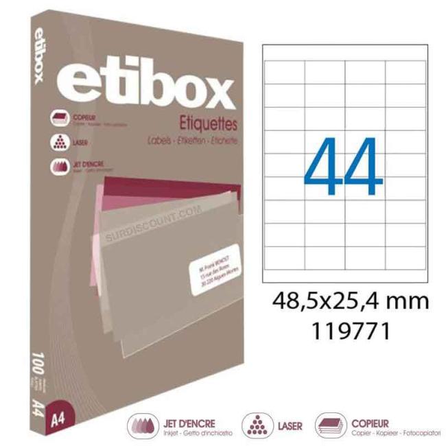 Universal-Etiketten 48,5 x 25,4 mm, Etibox A4, 100 Blatt