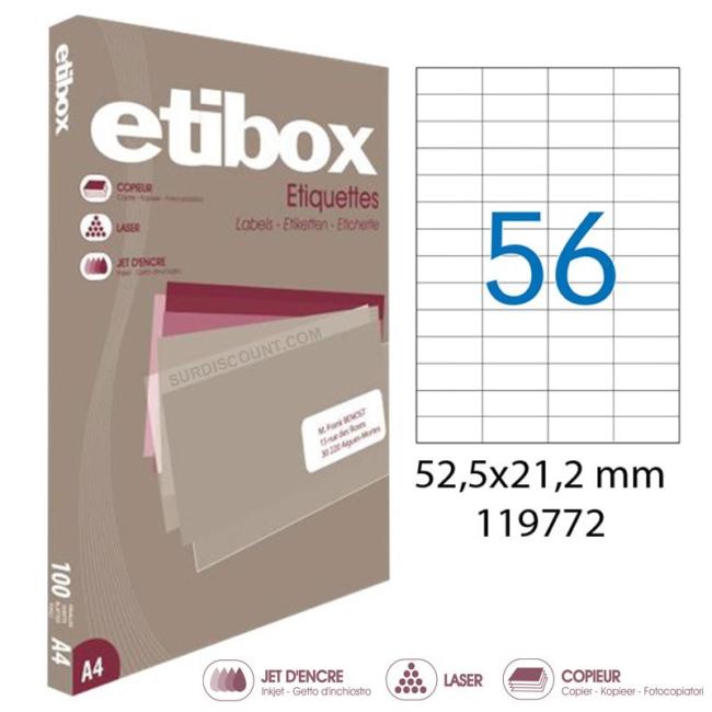 Universal-Etiketten 52,5 x 21,2 mm, Etibox A4, 100 Blatt