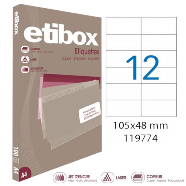 Universal-Etiketten 105 x 48 mm, Etibox A4, 100 Blatt