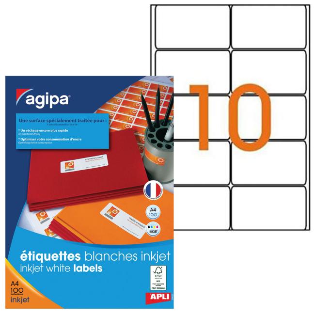 [AG119840] Tintenstrahletiketten 99,1 x 57 mm Agipa A4 100 Blatt