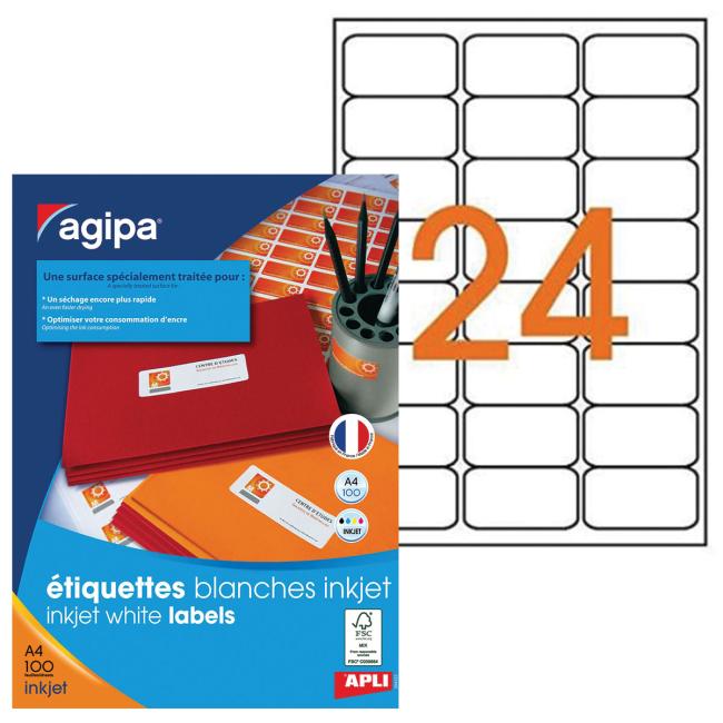 Tintenstrahletiketten 63,5 x 33,9 mm Agipa A4 100 Blatt