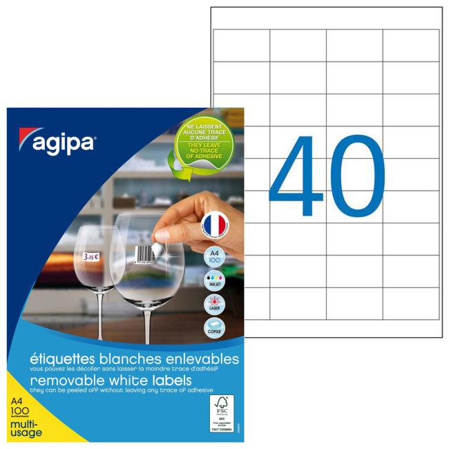 Universelle, ablösbare Etiketten 48,5 x 25,4 mm, Agipa A4, 100 Blatt