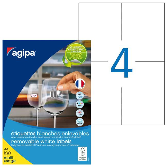 [AG128992] Universelle, ablösbare Etiketten 105 x 148 mm, Agipa A4, 100 Blatt