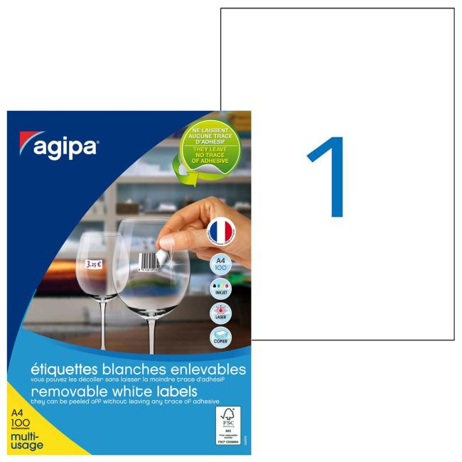 [AG128993] Universelle, ablösbare Etiketten 210 x 297 mm, Agipa A4, 100 Blatt