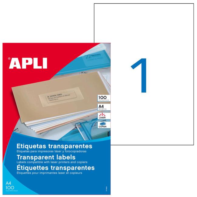 [AG130140] Polyesteretiketten transparent 210 x 297 mm Agipa A4 Laser 100 Blatt