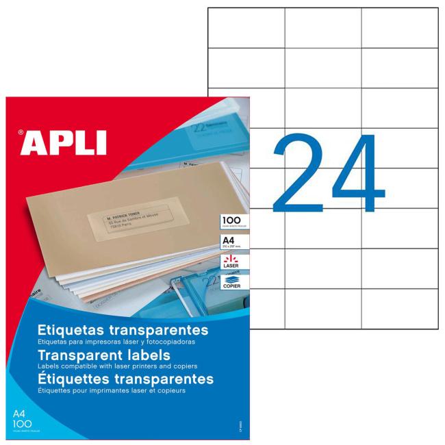 [AG130143] Transparente Polyester-Etiketten 70 x 37 mm, Agipa A4 Laser, 100 Blatt