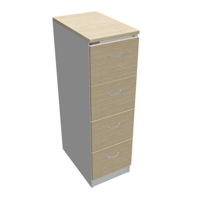 Aktenschrank OP mit vier Schubladen, 41,6 x 134,5 x 64 cm, Akazie/Grau