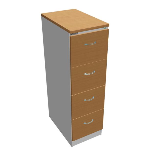 Aktenschrank OP mit vier Schubladen, 41,6 x 134,5 x 64 cm, Buche/Grau