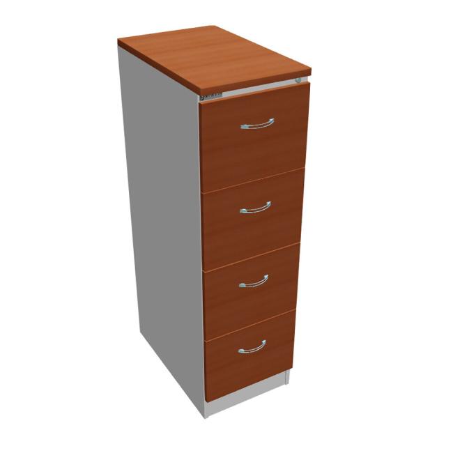 Aktenschrank OP mit vier Schubladen, 41,6 x 134,5 x 64 cm, Kirsche/Grau