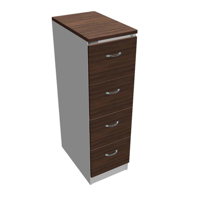 [ON411170] Aktenschrank OP mit vier Schubladen, 41,6 x 134,5 x 64 cm, Walnuss/Grau