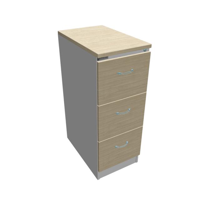 [ON411210] Aktenschrank OP mit drei Schubladen, 41,6 x 104 x 64 cm, Akazie/Grau