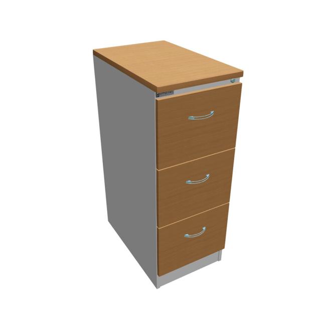[ON411220] Aktenschrank OP mit drei Schubladen, 41,6 x 104 x 64 cm, Buche/Grau