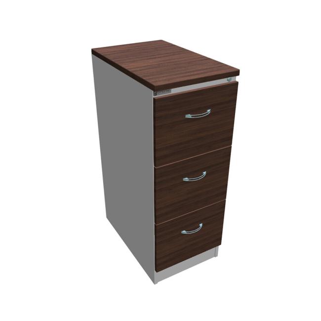 Aktenschrank OP mit drei Schubladen, 41,6 x 104 x 64 cm, Walnuss/Grau