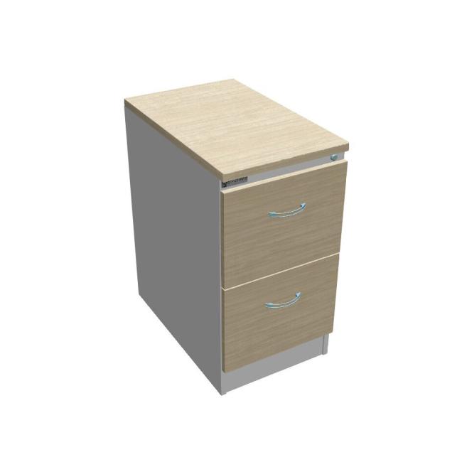 Aktenschrank OP mit zwei Schubladen, 41,6 x 73,5 x 64 cm, Akazie/Grau