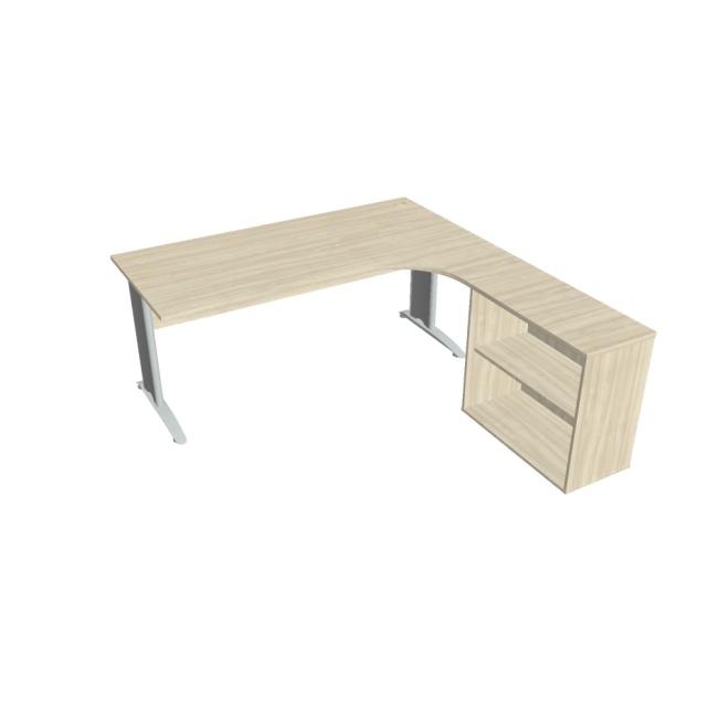[ON418312] Schreibtisch Cross, ergonomisch, links, 180 x 75,5 x 200 cm, Akazie/Metall