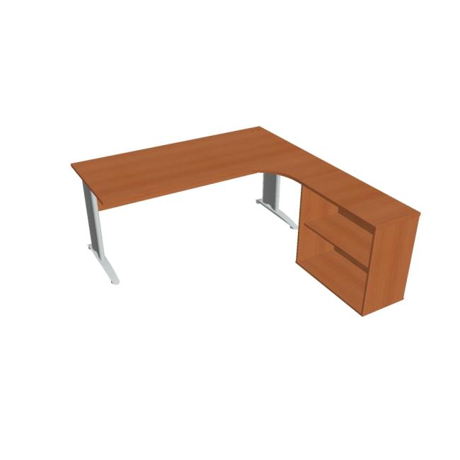 [ON418352] Schreibtisch Cross, ergonomisch, links, 180 x 75,5 x 200 cm, Kirsche/Metall