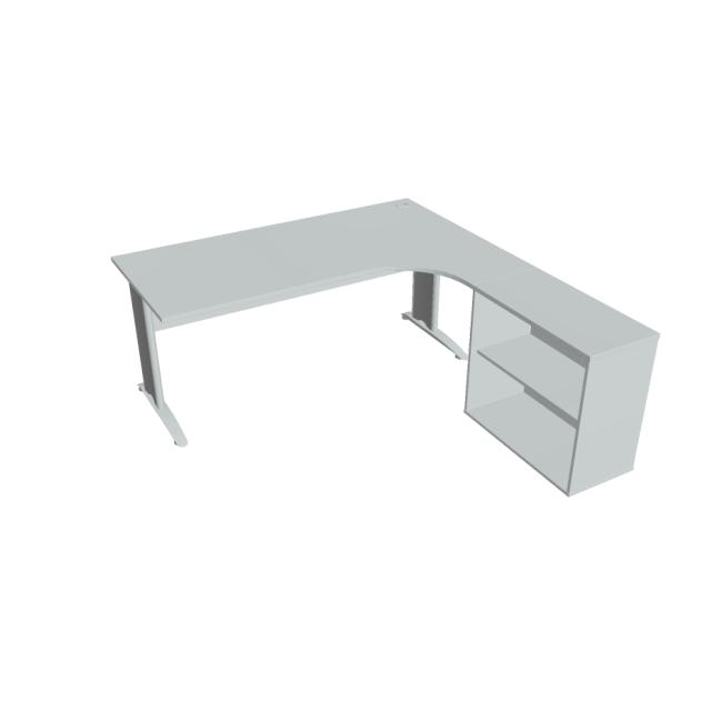 [ON418372] Schreibtisch Cross, ergonomisch, links, 180 x 75,5 x 200 cm, grau/metall