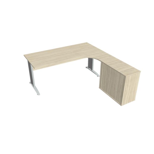 [ON418512] Schreibtisch Cross, ergonomisch, links, 180 x 75,5 x 200 cm, Akazie/Metall