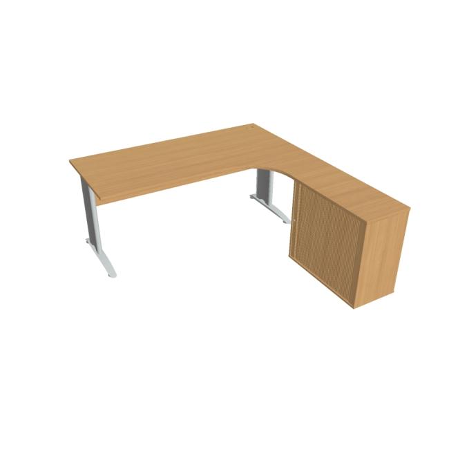 Schreibtisch Cross, ergonomisch, links, 180x75,5x200 cm, Buche/Metall