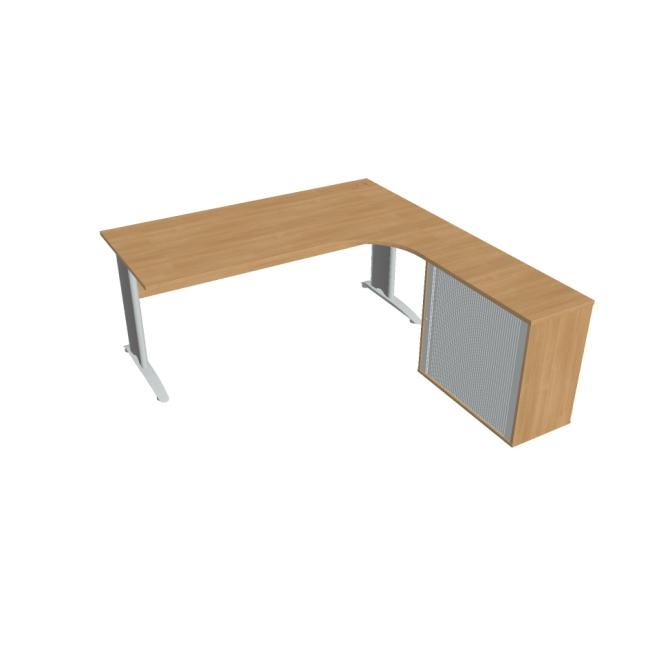 [ON418542] Schreibtisch Cross, ergonomisch, links, 180x75,5x200 cm, Eiche/Metall
