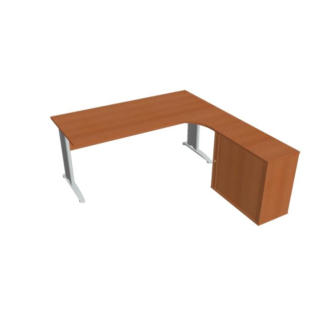 [ON418552] Schreibtisch Cross, ergonomisch, links, 180 x 75,5 x 200 cm, Kirsche/Metall