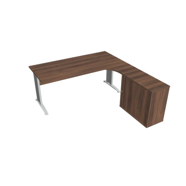 [ON418562] Schreibtisch Cross, ergonomisch, links, 180 x 75,5 x 200 cm, Nussbaum/Metall