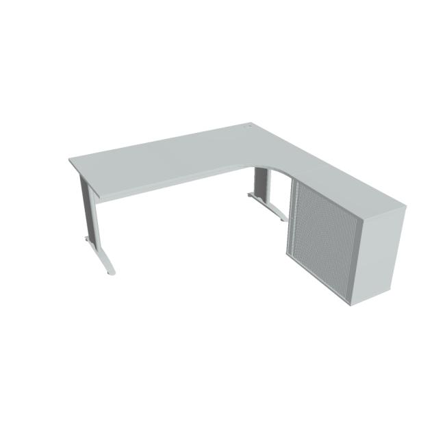 [ON418572] Schreibtisch Cross, ergonomisch, links, 180 x 75,5 x 200 cm, grau/metall