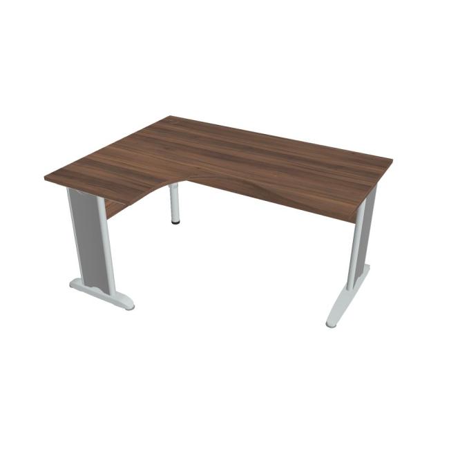 [ON422562] Schreibtisch Cross, ergonomisch, rechts, 160 x 75,5 x 120 cm, Nussbaum/Metall