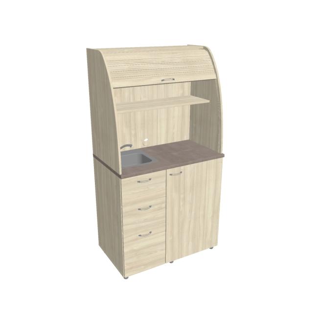 [ON450711] Küchenzeile mit Spüle, Wasserhahn und Kühlschrank, links, 100 x 189,1 x 60 cm, Akazie/Akazie