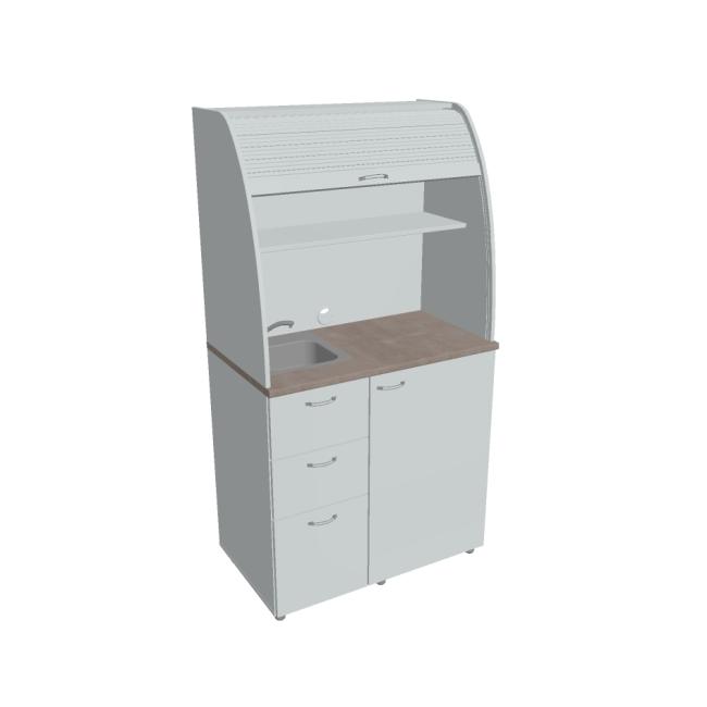 Küchenzeile mit Spüle, Wasserhahn und Kühlschrank, links, 100 x 189,1 x 60 cm, grau/grau