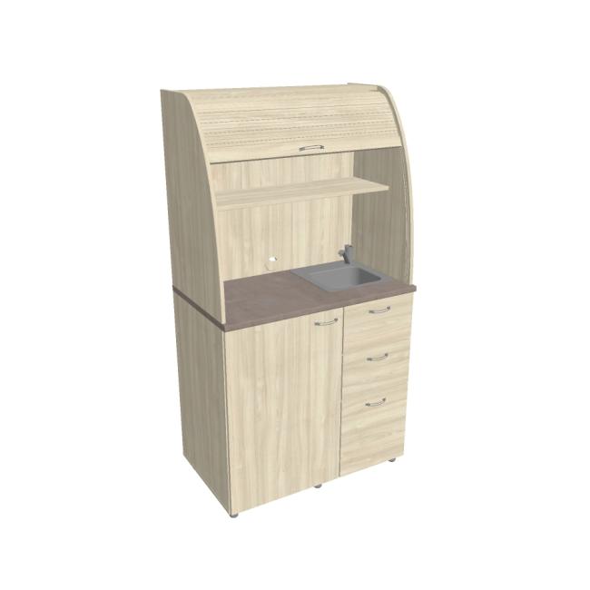 Küchenzeile mit Spüle, Wasserhahn und Kühlschrank, rechts, 100 x 189,1 x 60 cm, Akazie/Akazie