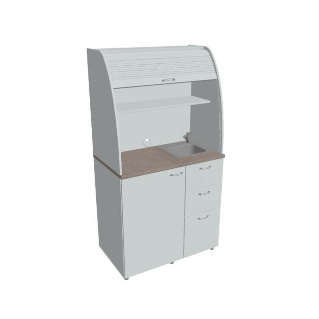 Küchenzeile mit Spüle, Wasserhahn und Kühlschrank, rechts, 100 x 189,1 x 60 cm, grau/grau