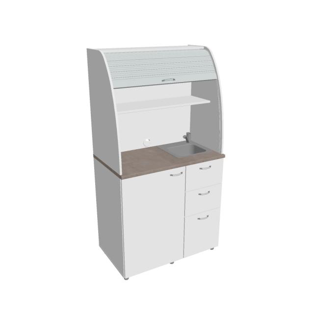 Küchenzeile mit Spüle, Wasserhahn und Kühlschrank, rechts, 100 x 189,1 x 60 cm, weiß/weiß