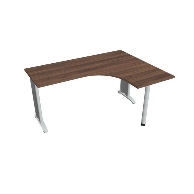 Flex-Schreibtisch, ergonomisch, links, 160 x 75,5 x 120 (60 x 60) cm, Nussbaum/Metall