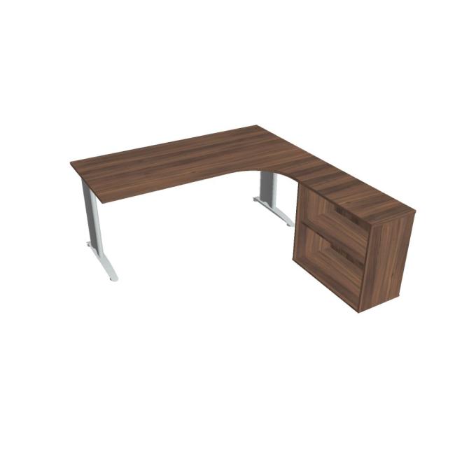 [ON518462] Schreibtisch Flex, ergonomisch, links, 180 x 75,5 x 200,0 (80 x 40) cm, Walnuss/Metall