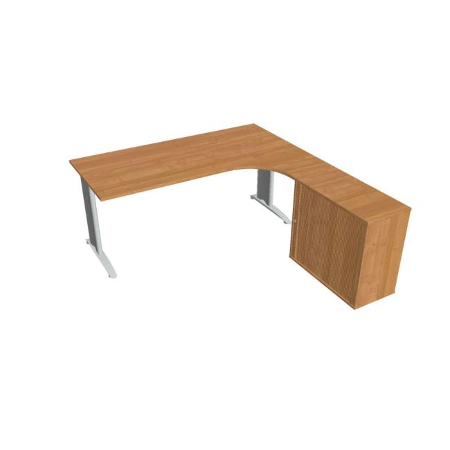 Flex-Schreibtisch, ergonomisch, links, 180 x 75,5 x 200,0 (80 x 40) cm, Erle/Metall