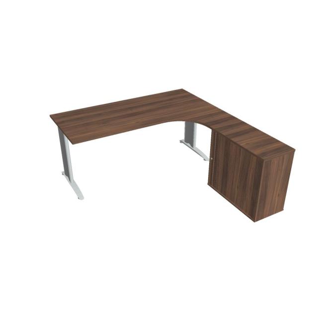 Schreibtisch Flex, ergonomisch, links, 180 x 75,5 x 200,0 (80 x 40) cm, Walnuss/Metall