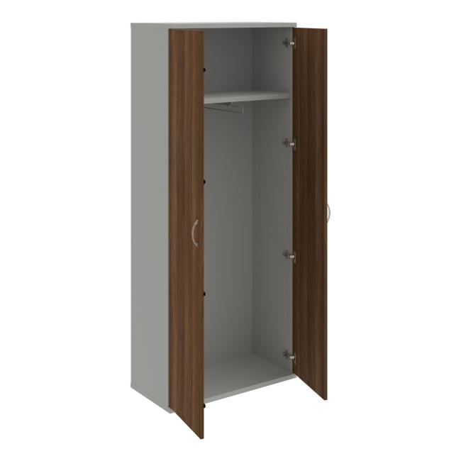 [ON580078] Stabiler Kleiderschrank mit Regalböden, 80 x 192 x 40 cm, Walnuss/Grau