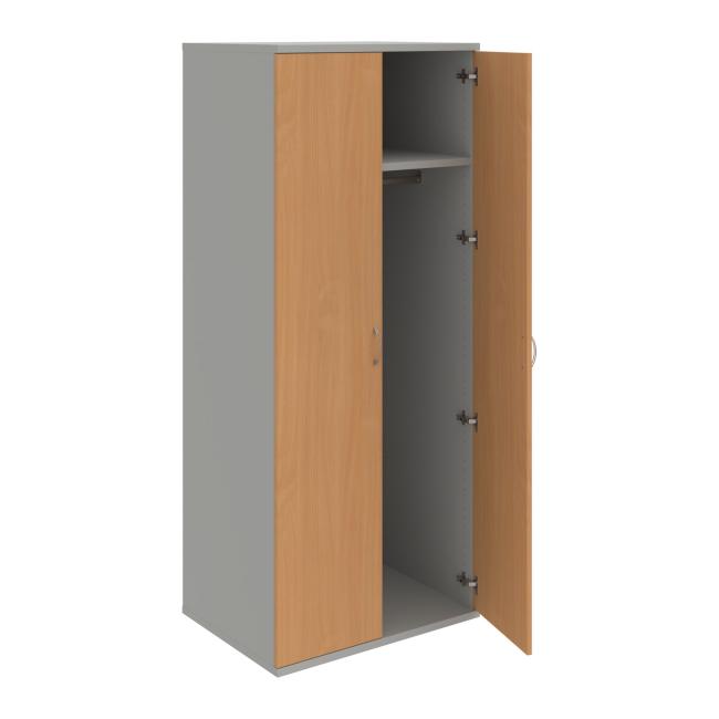 [ON580628] Stabiler Kleiderschrank mit Regalböden, 80x192x60 cm, Buche/Grau