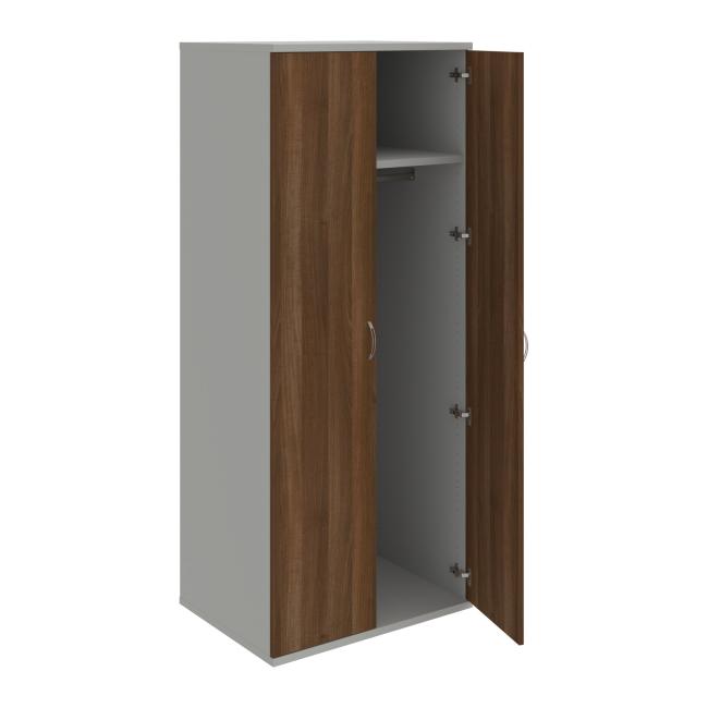 [ON580678] Stabiler Kleiderschrank mit Regalböden, 80 x 192 x 60 cm, Walnuss/Grau