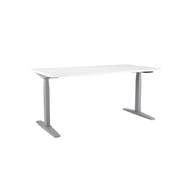 Höhenverstellbarer Schreibtisch BASIC, 1-Motor, 138 x 80 cm, graues Gestell + weiße Tischplatte