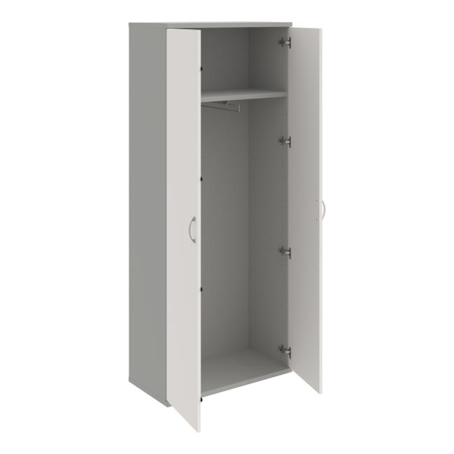 [ON820398] Stabiler Kleiderschrank mit Regalböden, 80x192x40 cm, weiß/grau
