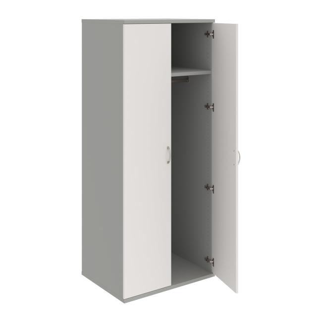 [ON820489] Stabiler Kleiderschrank mit Regalböden, 80x192x60 cm, weiß/grau