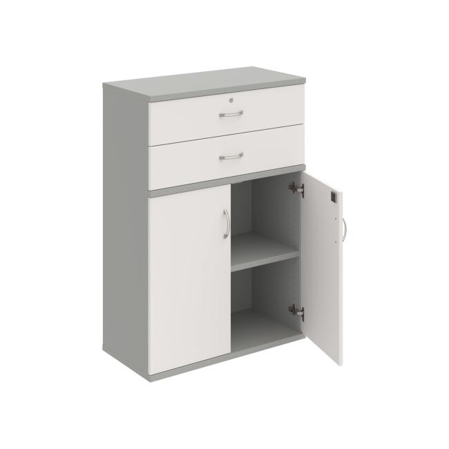 Stabiler Regalschrank, abschließbar, 80 x 115,2 x 40 cm, weiß/grau