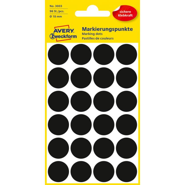 [AV003003] Runde Etiketten 18 mm, Avery, schwarz