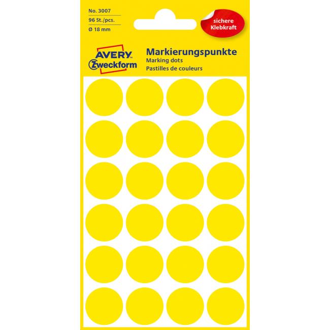 Runde Etiketten 18 mm, Avery-Gelb